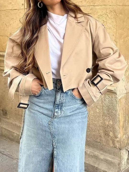 Damen Trenchjacke Kurz Mit Reverskragen