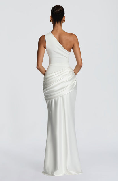 Ein-Schulter Crepe Satin Maxikleid Damen