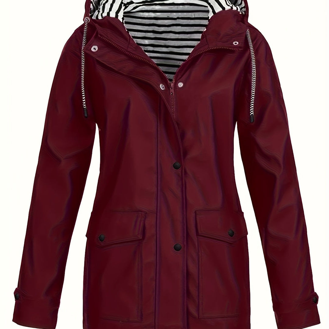 Gestreifte Jacke mit Kapuze und Reißverschluss für Damen