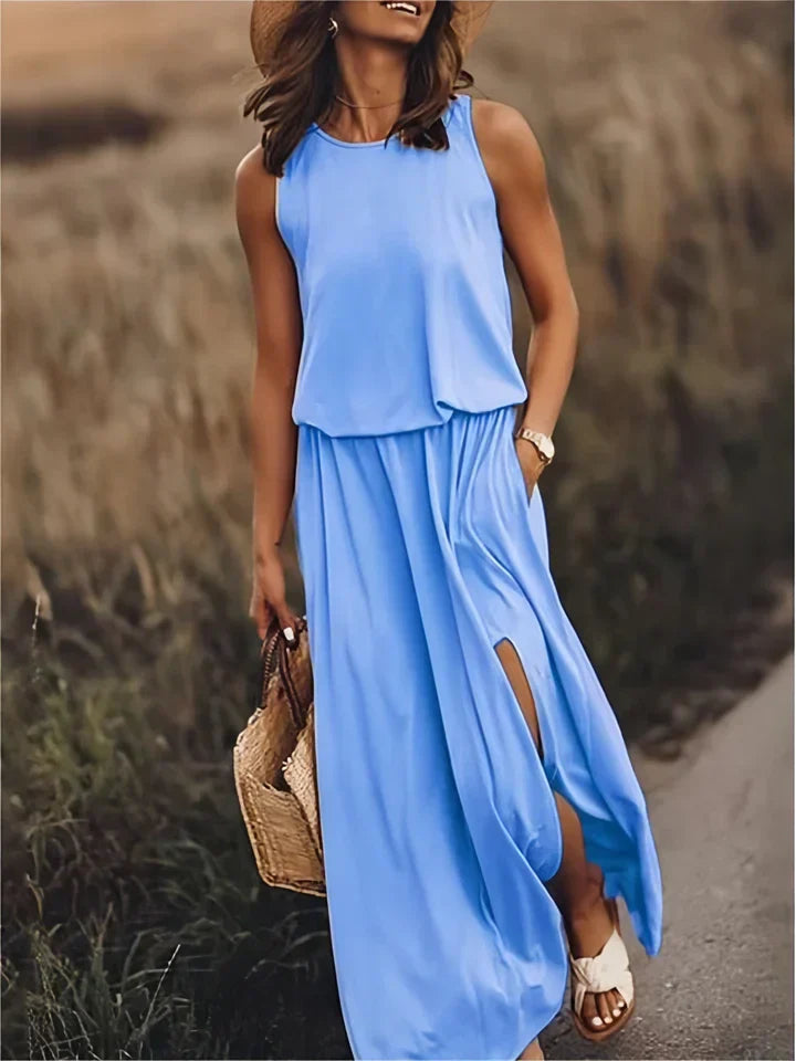 Locker fallendes einfarbiges Sommerkleid für Damen in Maxilänge