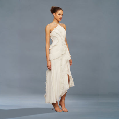 Tea Rose Weißes Midikleid mit Falten für Damen