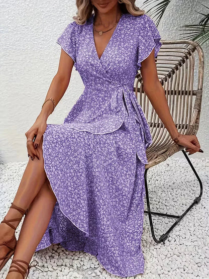 Midi-Wickelkleid mit Blumenmuster und asymmetrischem Saum