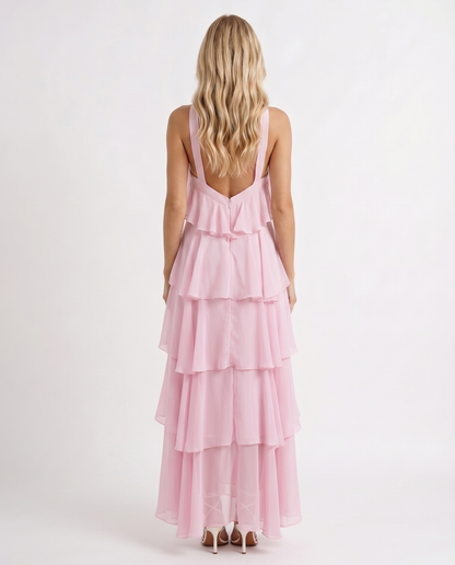 Maxikleid mit mehrlagigem Volant und Neckholder-Ausschnitt