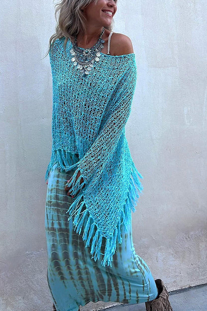 Blaue Maxi-Rock mit elastischem Bund im Batikstil
