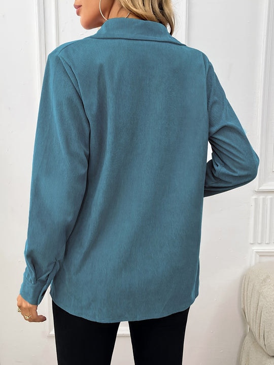 Cordjacke mit Reverskragen und aufgesetzten Taschen für Damen