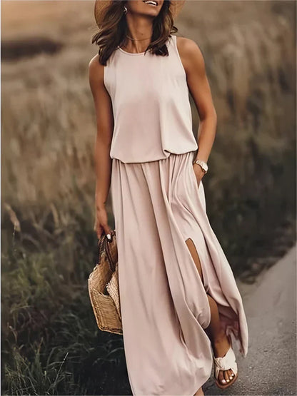 Damen Maxikleid Einfarbig Lockeres Sommerkleid