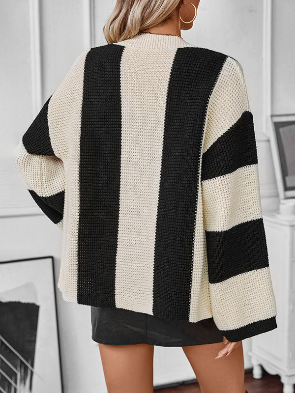 Damen Strickjacke Mit Streifenmuster Und Knopfleiste