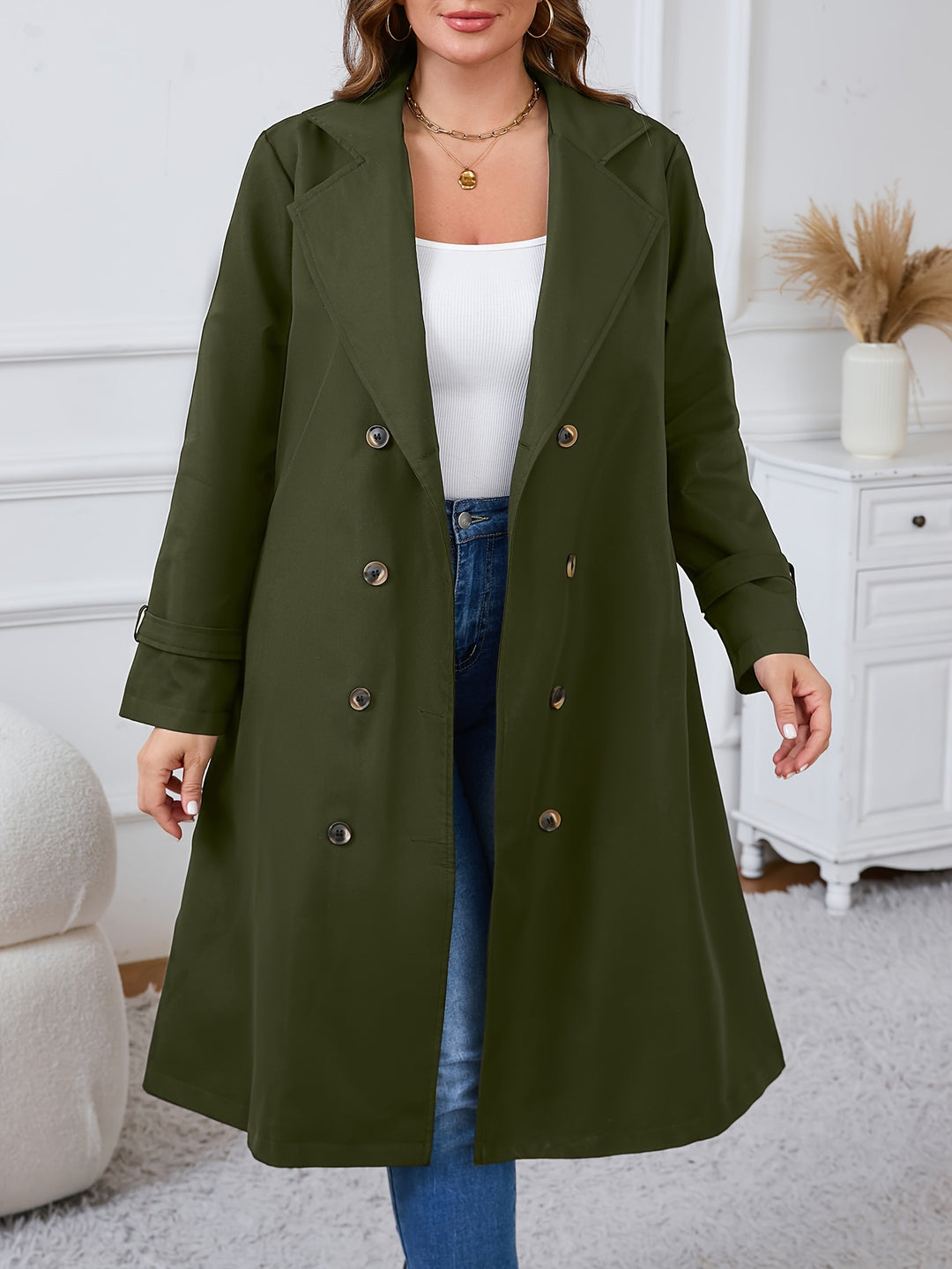 Doppelreihiger Trenchcoat mit Gürtel und Reverskragen für Damen