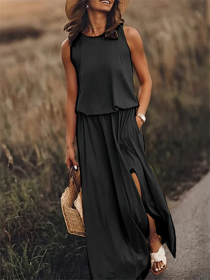 Einfarbiges Damen Maxikleid in entspannter Silhouette für warme Tage