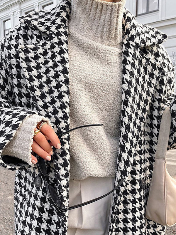Damen Hahnentritt Trenchcoat Mit Bindegürtel