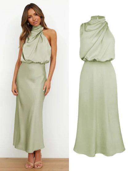 Damen Satin Midikleid mit asymmetrischem Ausschnitt
