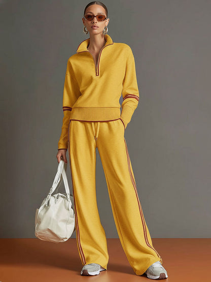 Sweatshirt mit halbem Reißverschluss und weite Hose Lounge-Set