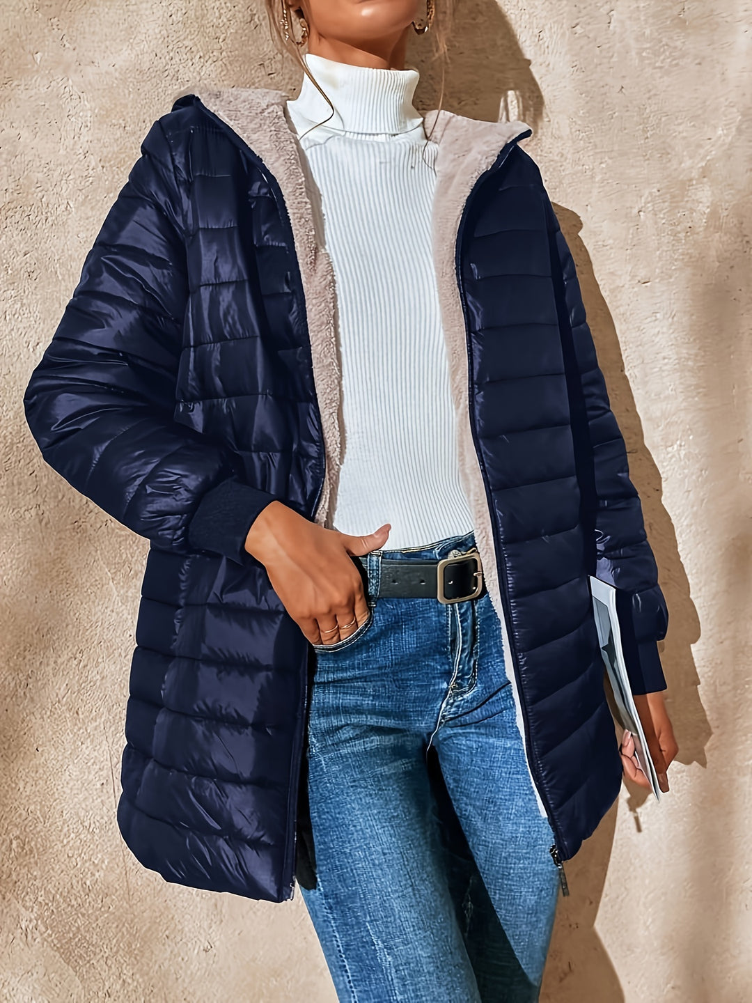 Midi-Steppmantel mit Fleecefutter für Damen