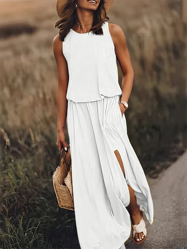 Damen Maxikleid Einfarbig Lockeres Sommerkleid