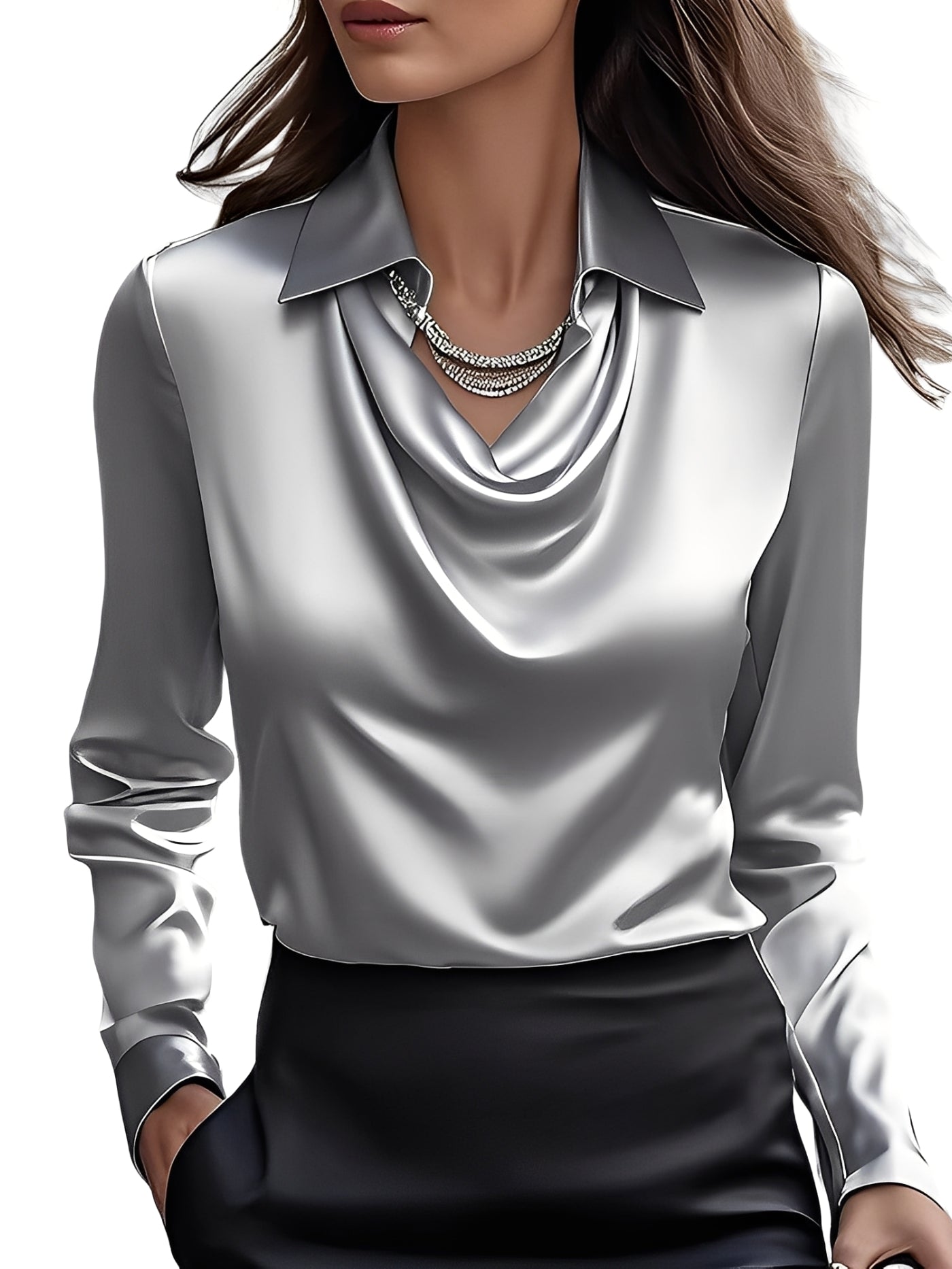 Elegante Damen Bluse aus Satin mit langen Ärmeln