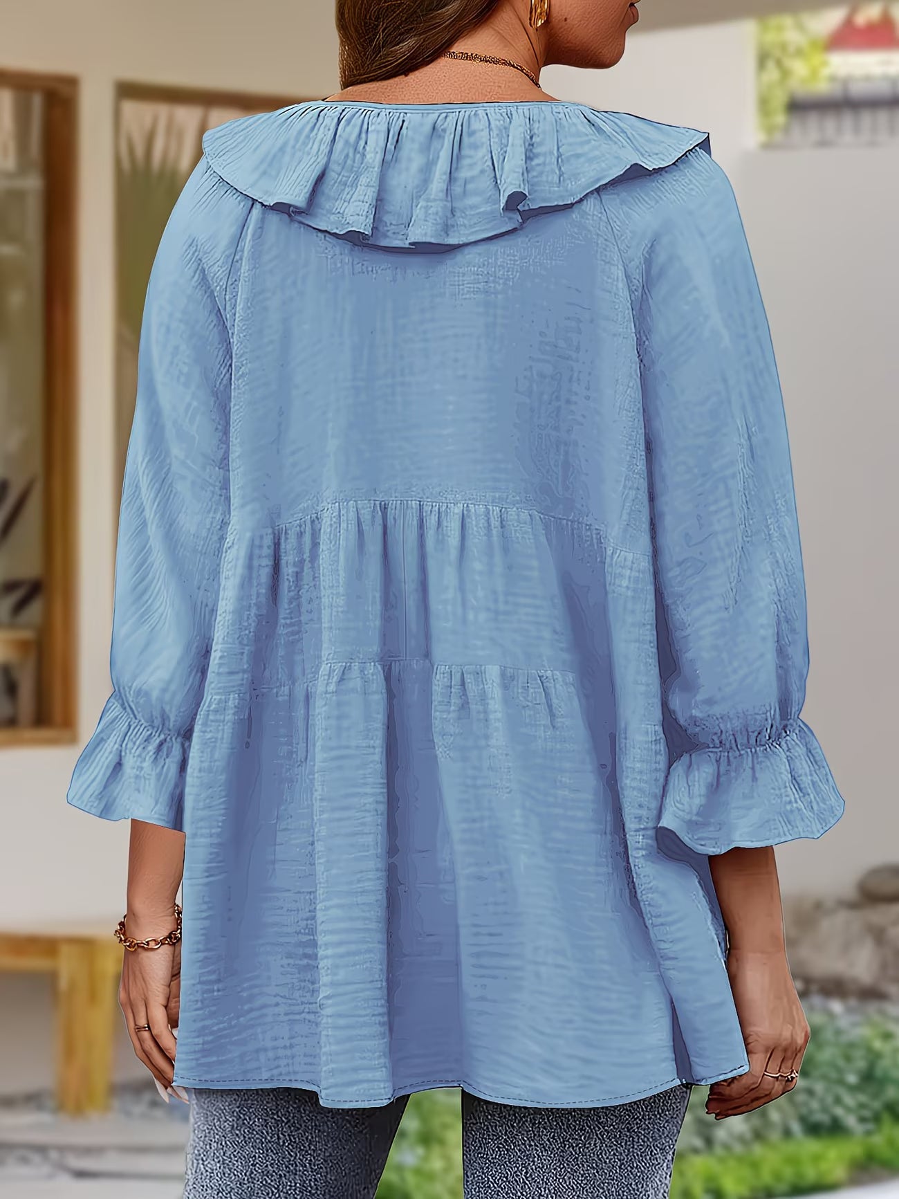 Elegante Bluse mit Rüschensaum am Ausschnitt für Damen