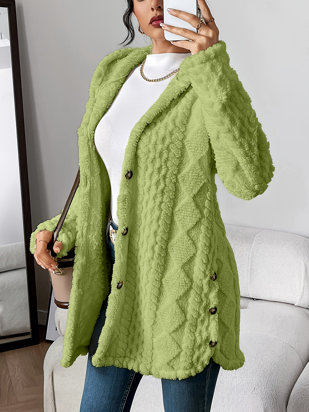 Lässiger Teddy-Mantel mit Knöpfen für Damen