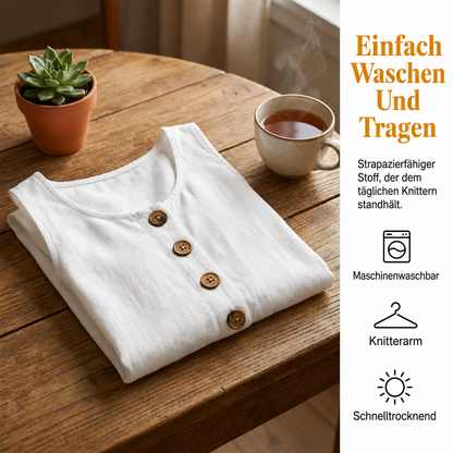 Ärmelloses Kleid aus Leinenmischgewebe mit Knopfleiste