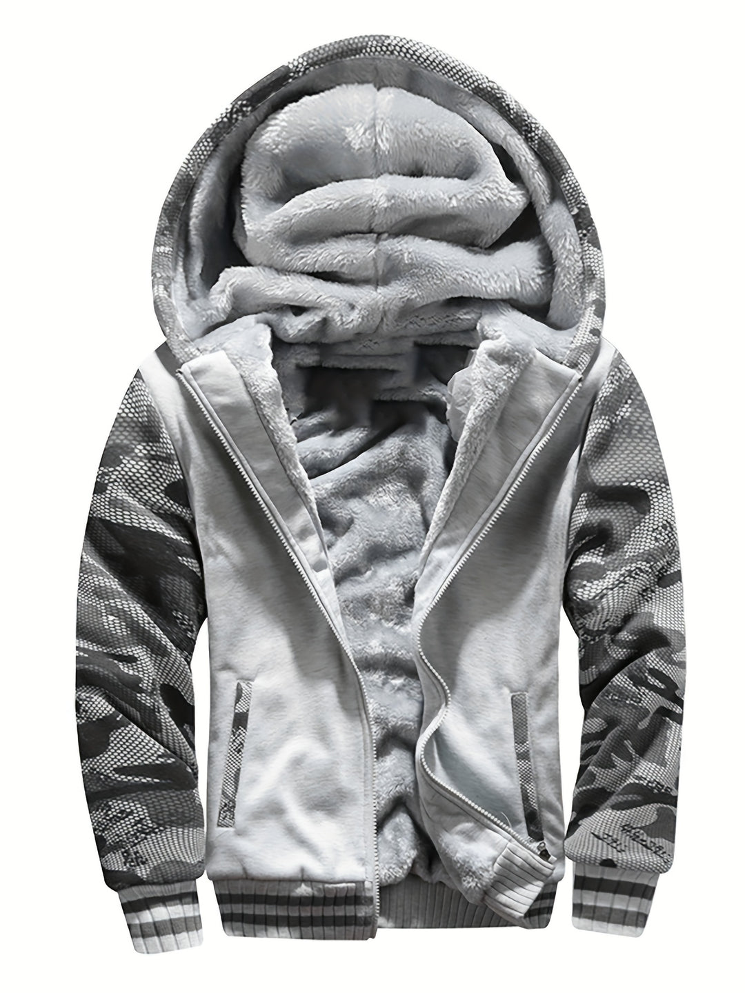 Warme Camouflage Fleecejacke mit Kapuze für Herren