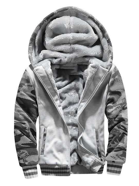 Warme Camouflage Fleecejacke mit Kapuze für Herren