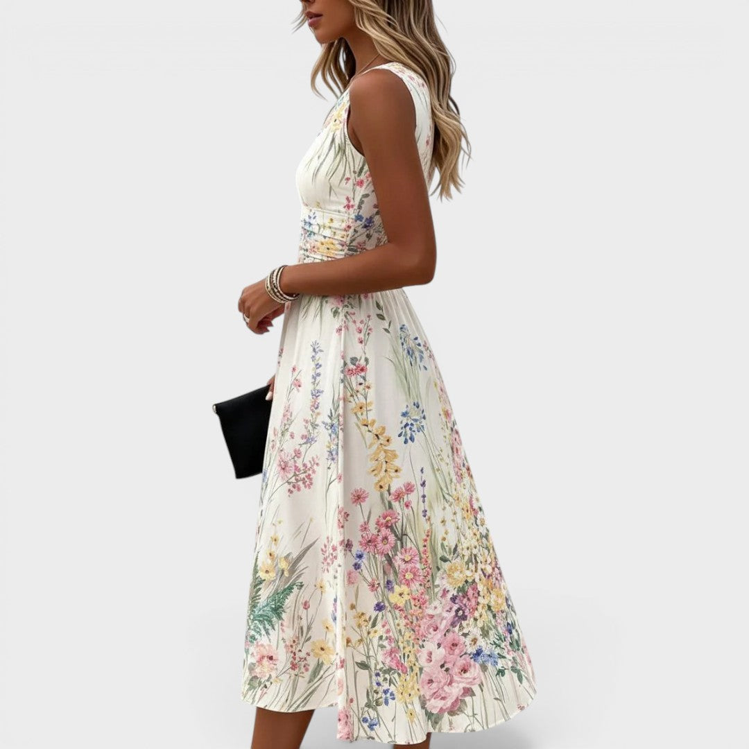 Ärmelloses Midi-Kleid im A-Linien-Schnitt mit Blumenmuster