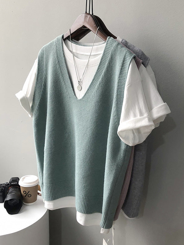 Damen Strickweste Mit V-Ausschnitt Und Lockerem Schnitt