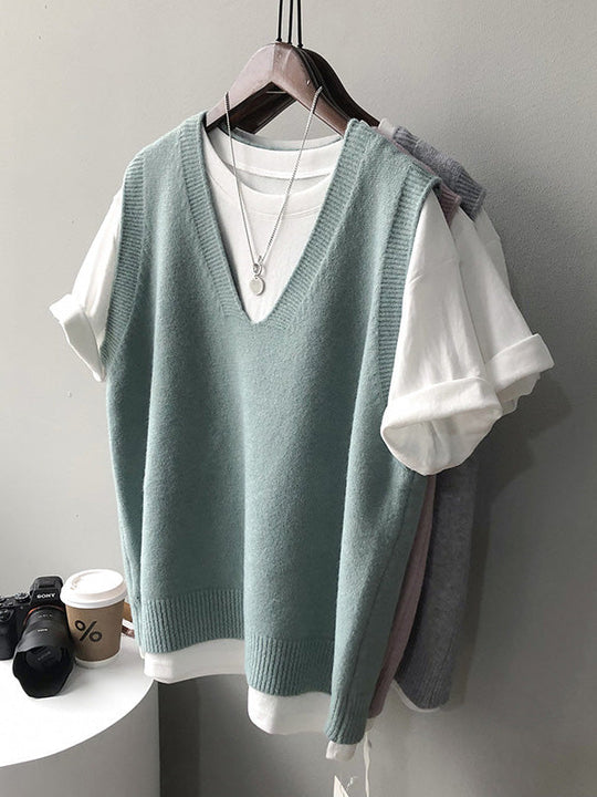 Damen Strickweste Mit V-Ausschnitt Und Lockerem Schnitt