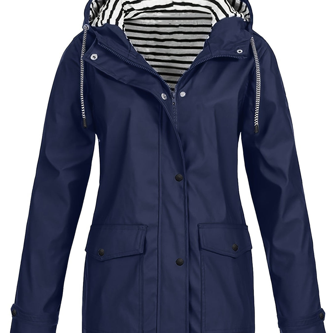Gestreifte Jacke mit Kapuze und Reißverschluss für Damen