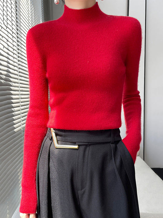Damen Strickpullover Mit Halbhohem Kragen Und Schmalem Schnitt