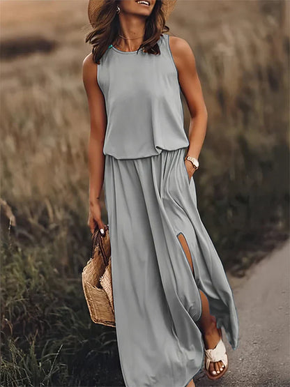 Damen Maxikleid für Freizeit und Urlaub mit fließendem Fall