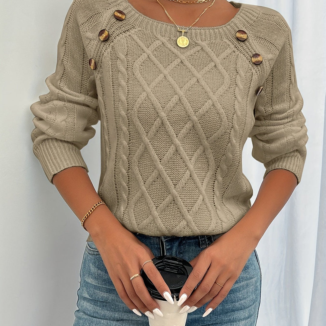 Gerippter Strickpullover mit Knopfleiste und eckigem Ausschnitt für Damen