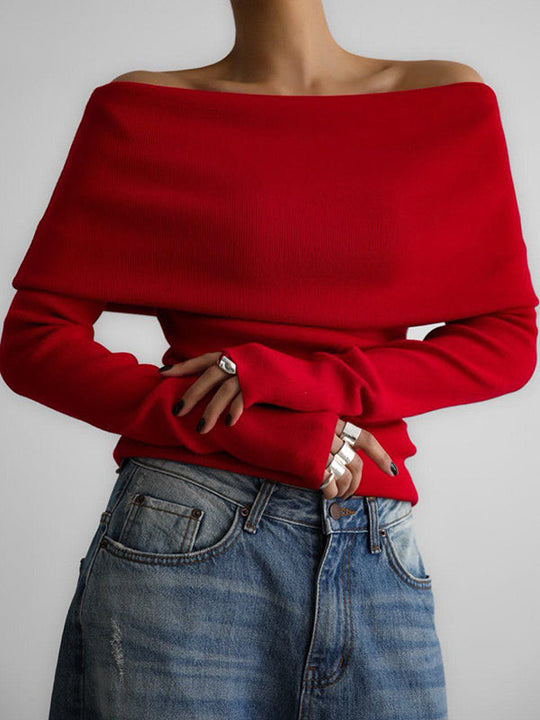 Damen Off Shoulder Pullover Mit Langem Arm