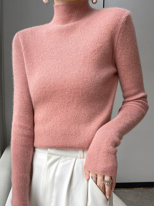 Damen Strickpullover Mit Halbhohem Kragen Und Schmalem Schnitt