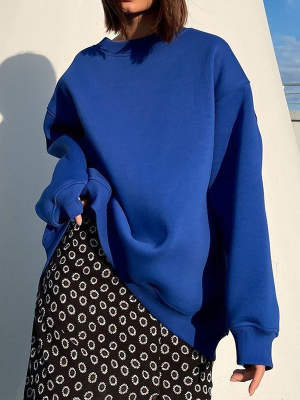 Damen Sweatshirt Locker Mit Rundhalsausschnitt