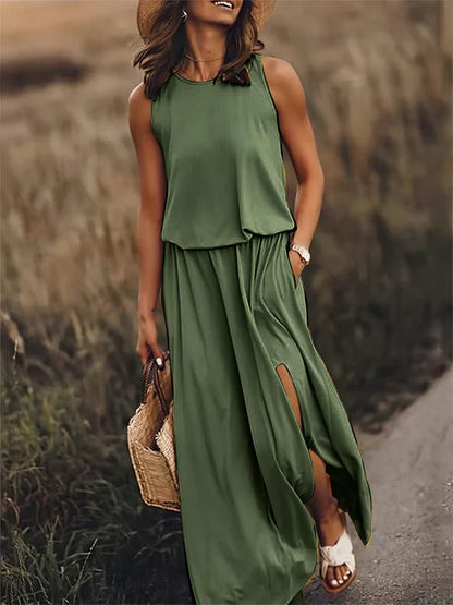 Sommerliches einfarbiges Maxikleid für Damen in bequemer Passform