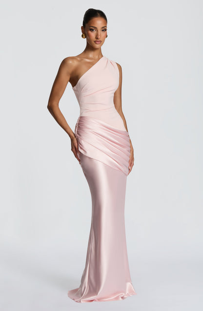 Ein-Schulter Crepe Satin Maxikleid Damen