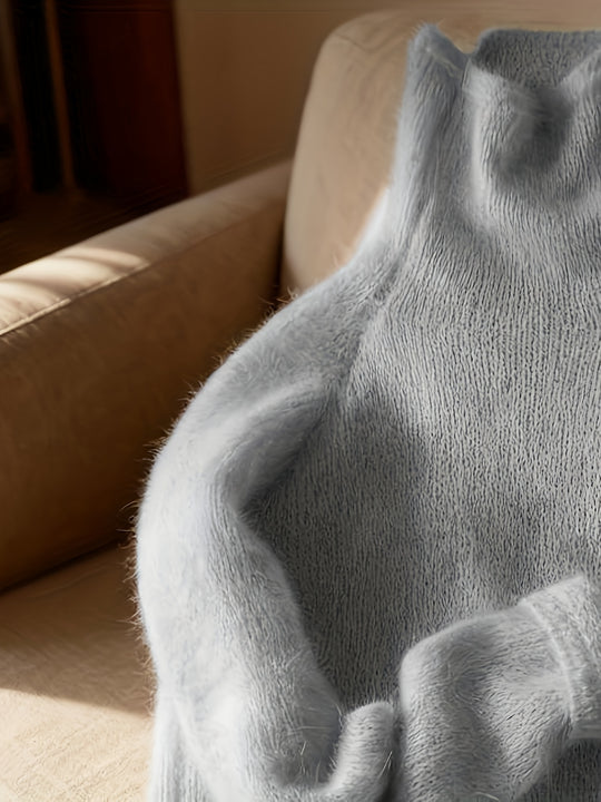 Rollkragenpullover in einfarbigem Design für Damen