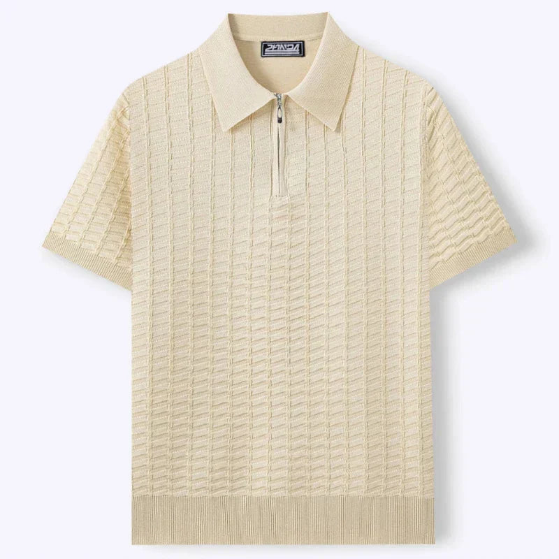 Herren Viskose Strick-Poloshirt mit Reißverschluss und geripptem Saum