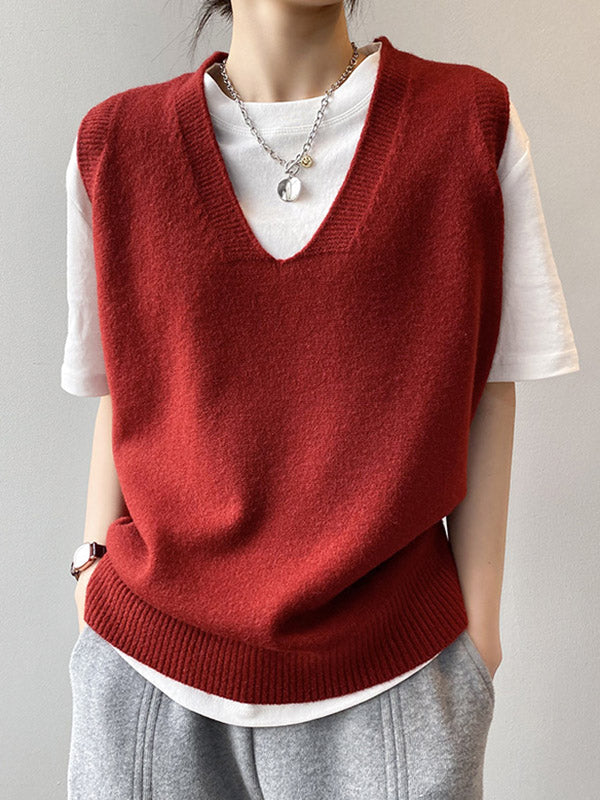 Damen Strickweste Mit V-Ausschnitt Und Lockerem Schnitt