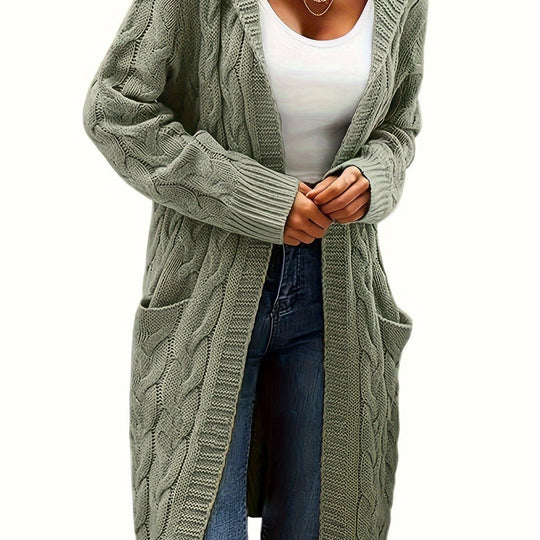Offener Strickcardigan mit Taschen in Unifarbe für Damen