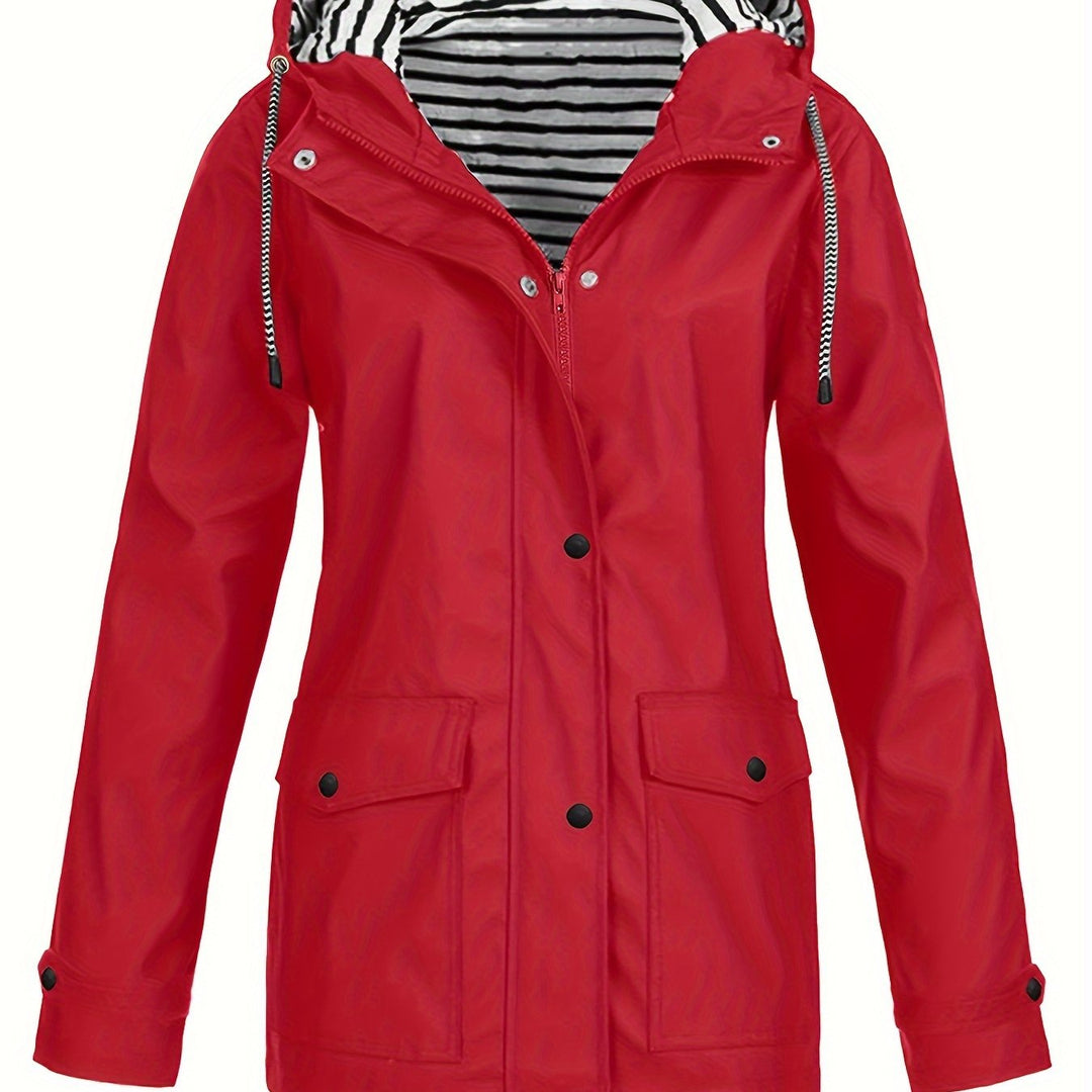 Gestreifte Jacke mit Kapuze und Reißverschluss für Damen