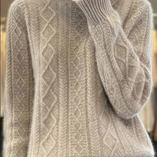Zopfmuster Pullover mit Stehkragen für Damen