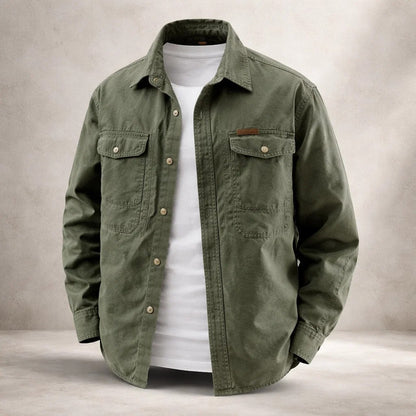 Herren Baumwoll Overshirt Mit Langarm Und Brusttaschen