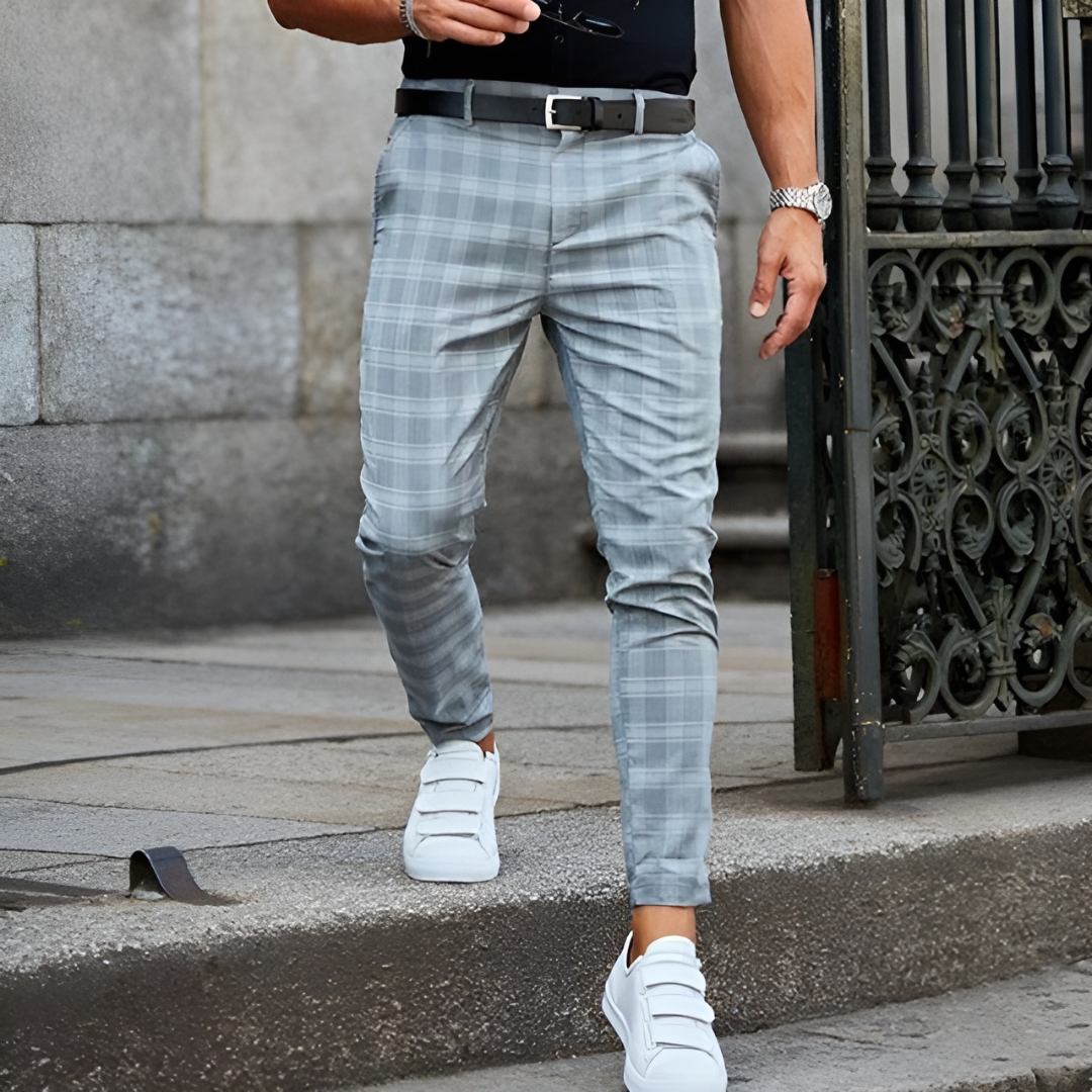 Herren Slim Fit Hose Mit Karomuster