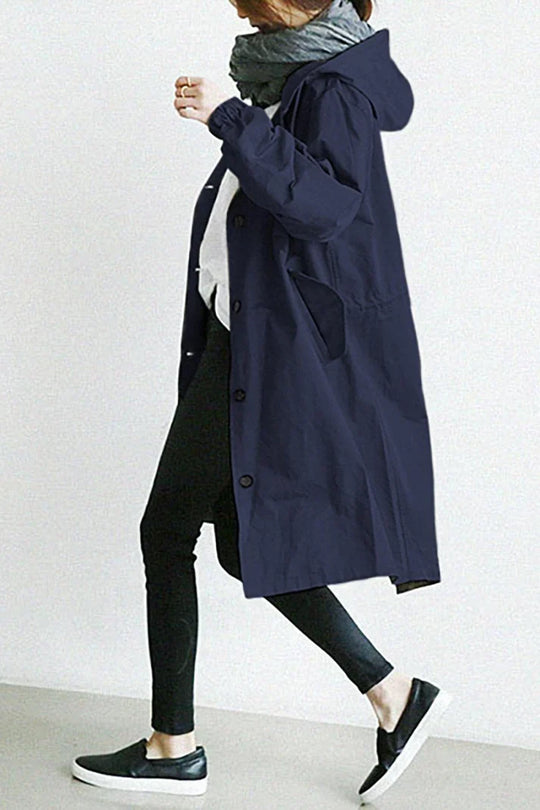 Damen Trenchcoat Mit Kapuze Für Regenwetter