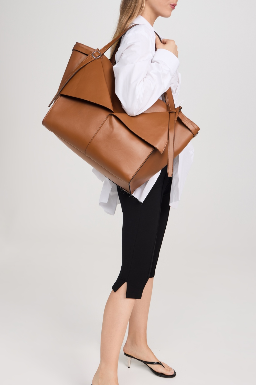 Große Tote Bag aus Kunstleder mit Faltenoptik für Damen