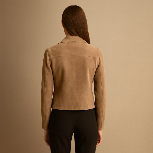 Damen Bikerjacke Aus Wildleder Mit Kurzem Schnitt