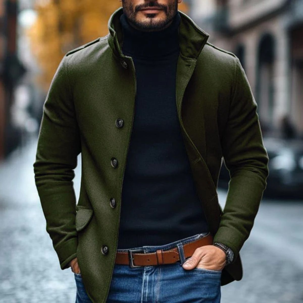 Herren Wollmantel Mit Klassischem Schnitt
