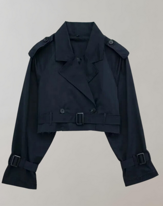 Damen Kurzer Trenchcoat Mit Gürtel Und Langen Ärmeln