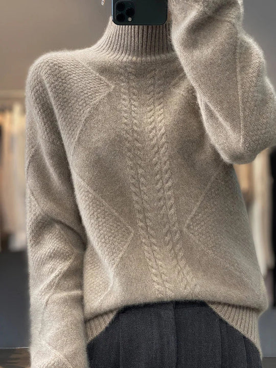Damen Rollkragenpullover Mit Zopfmuster